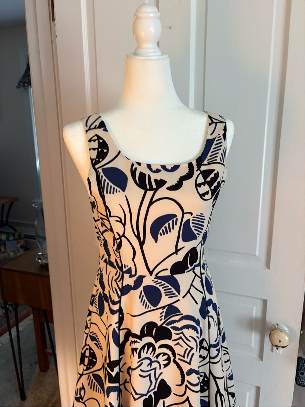 Anthropologie White and Navy Floral Sleeveless Kids Dress